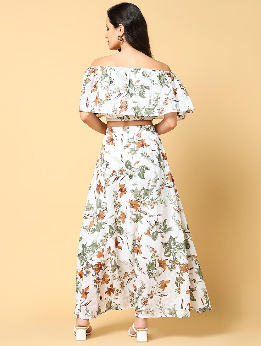 women off-white floral printed top and skirt co-ord set - 21597983 - Standard Image - 3