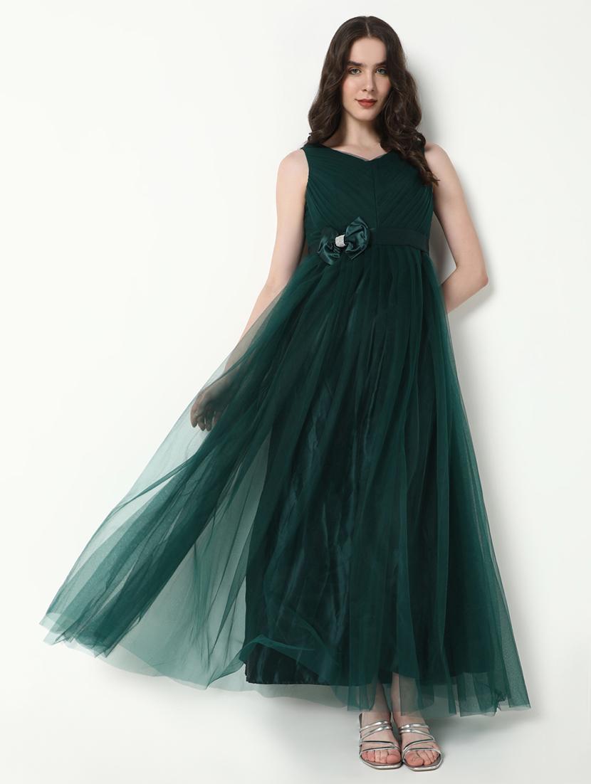 women solid sleevless fit & flare dress - 21598013 - Standard Image - 5