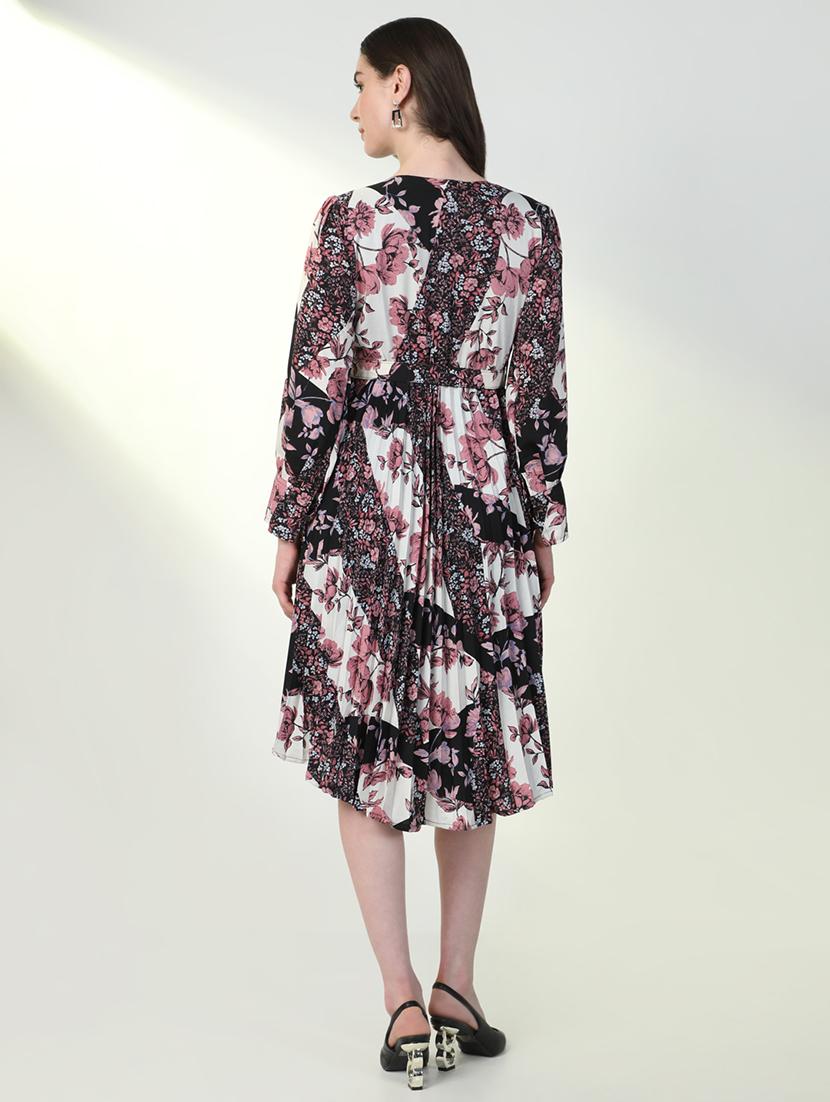 women floral print cuffed sleeve asymmetric dress - 21598014 - Standard Image - 3