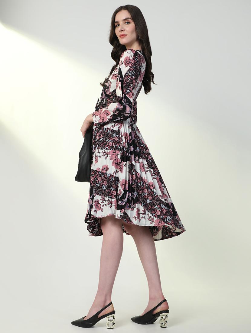 women floral print cuffed sleeve asymmetric dress - 21598014 - Standard Image - 5