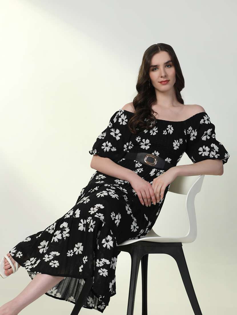 women printed off shoulder dress - 21598021 - Standard Image - 5