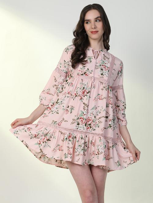 women floral tie-up neck fit & flare dress - 21598024 -  Standard Image - 0