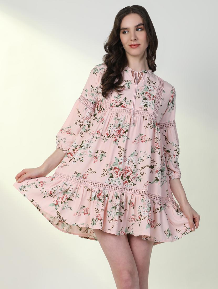 women floral tie-up neck fit & flare dress - 21598024 -  Zoom Image - 0