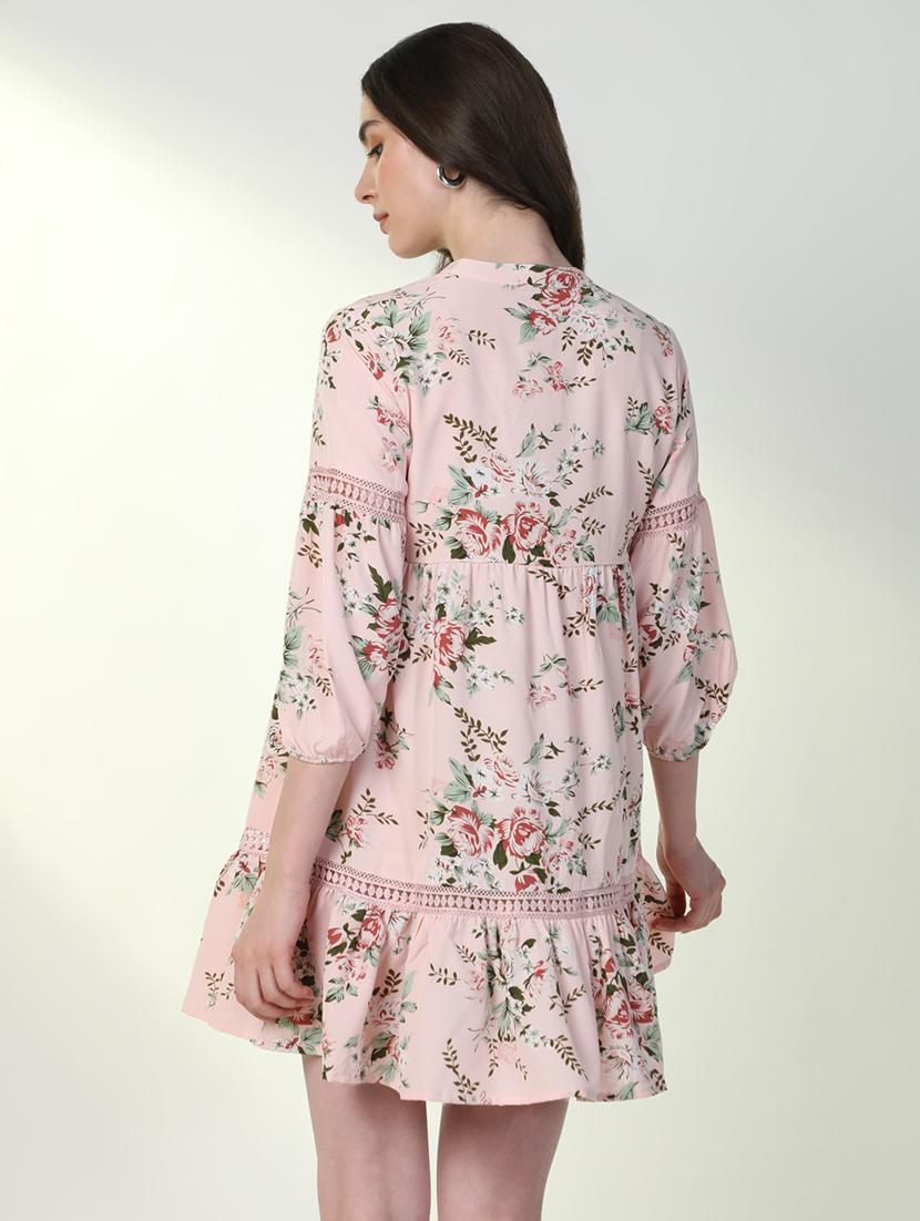 women floral tie-up neck fit & flare dress - 21598024 - Standard Image - 3