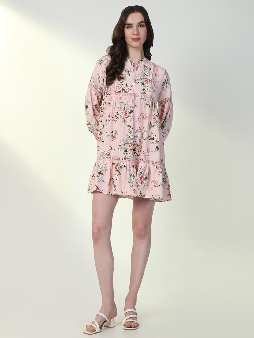 women floral tie-up neck fit & flare dress - 21598024 - Standard Image - 5