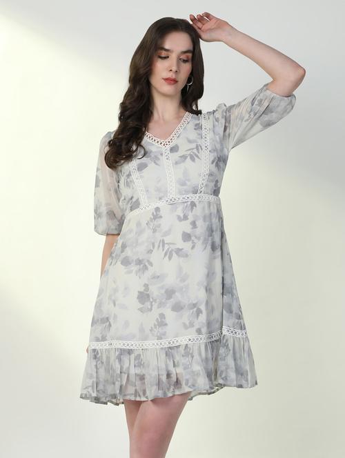 women floral v neck fit & flare dress - 21598026 - Standard Image - 0