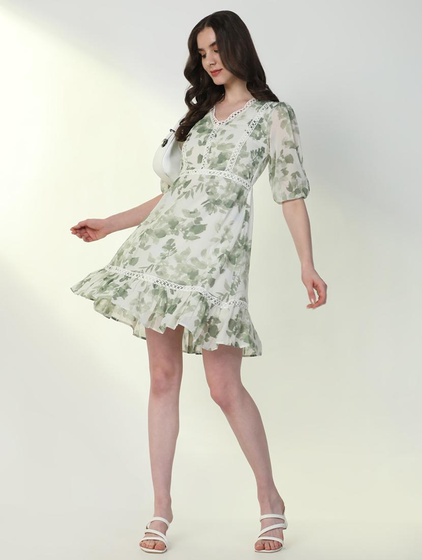 women floral v neck fit & flare dress - 21598027 - Standard Image - 5