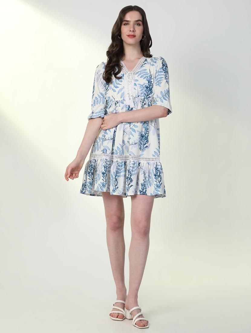 women printed v neck fit & flare dress - 21598029 - Standard Image - 5