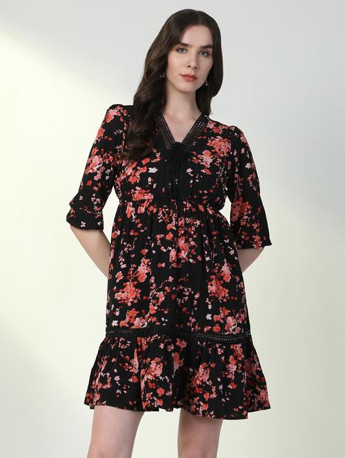 women floral print puff sleeve tiered dress - 21598030 -  Standard Image - 0