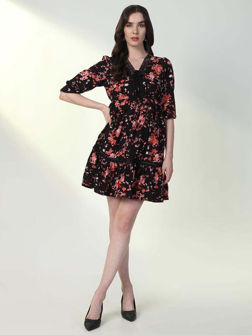 women floral print puff sleeve tiered dress - 21598030 - Standard Image - 5