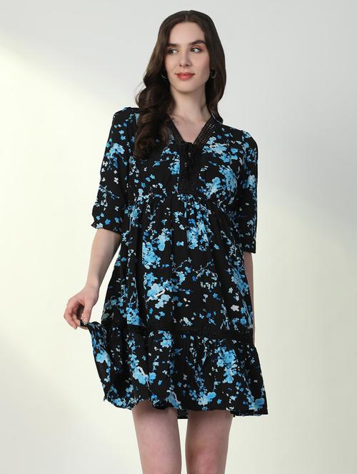 women floral v neck fit & flare dress - 21598031 - Standard Image - 0