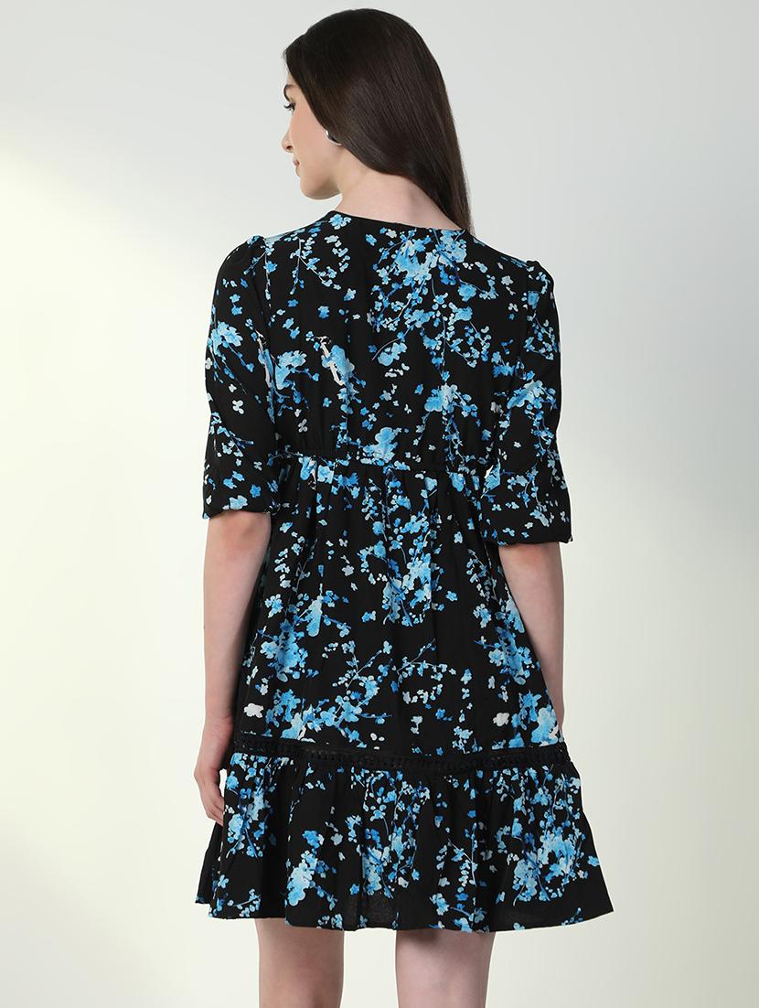women floral v neck fit & flare dress - 21598031 - Standard Image - 3