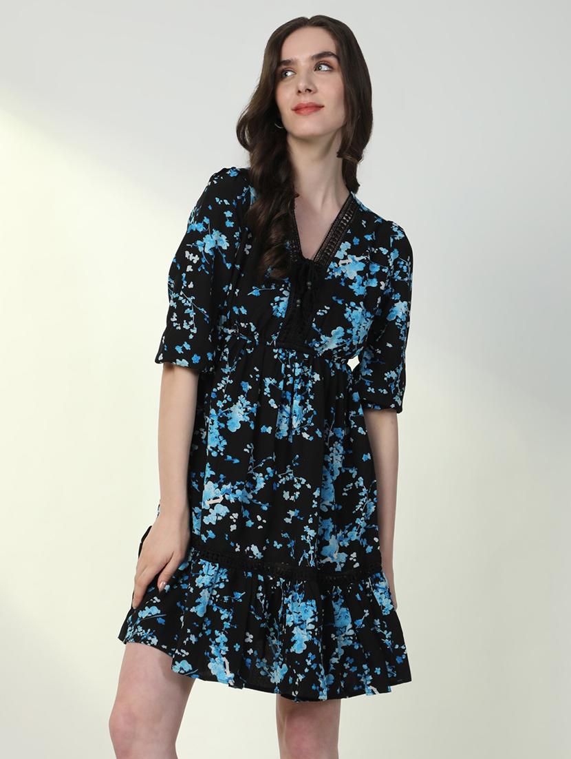 women floral v neck fit & flare dress - 21598031 - Standard Image - 5