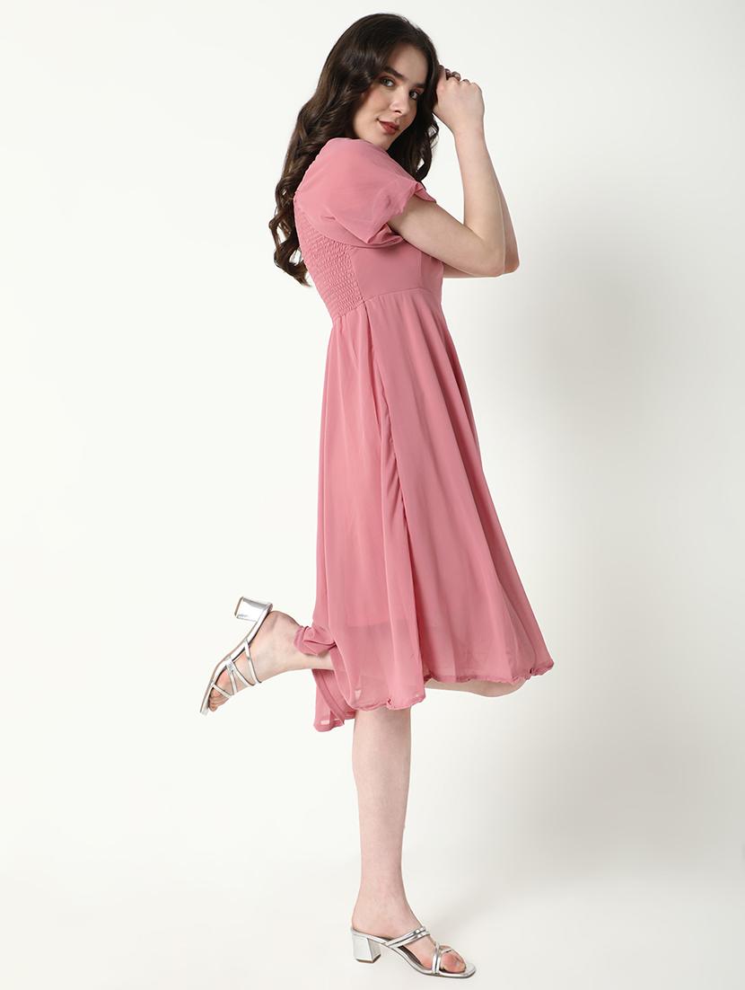 women peach solid fit & flare dress - 21598034 - Standard Image - 5