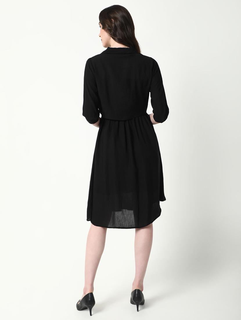 women black solid fit & flare dress - 21598038 - Standard Image - 3