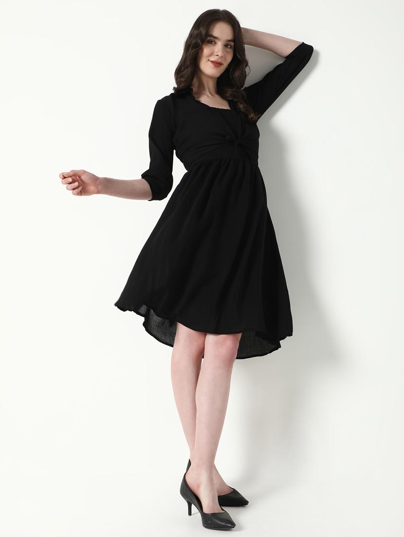 women black solid fit & flare dress - 21598038 - Standard Image - 5