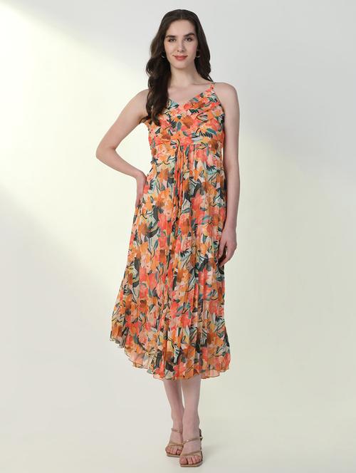 women floral v neck fit & flare dress - 21598040 - Standard Image - 0