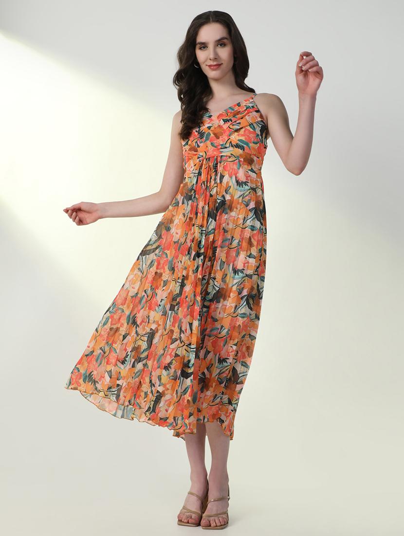 women floral v neck fit & flare dress - 21598040 - Standard Image - 5