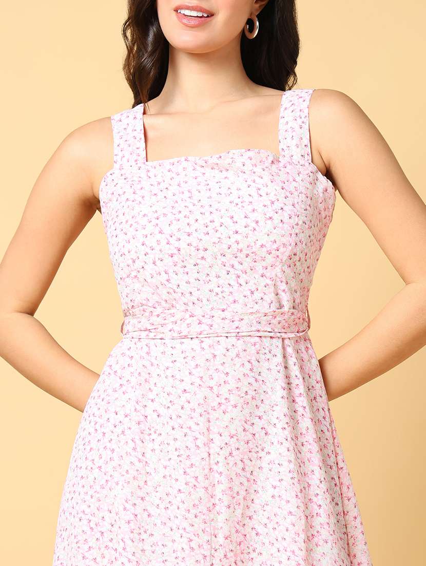 women pink floral shoulder strap dress - 21598042 -  Standard Image - 5