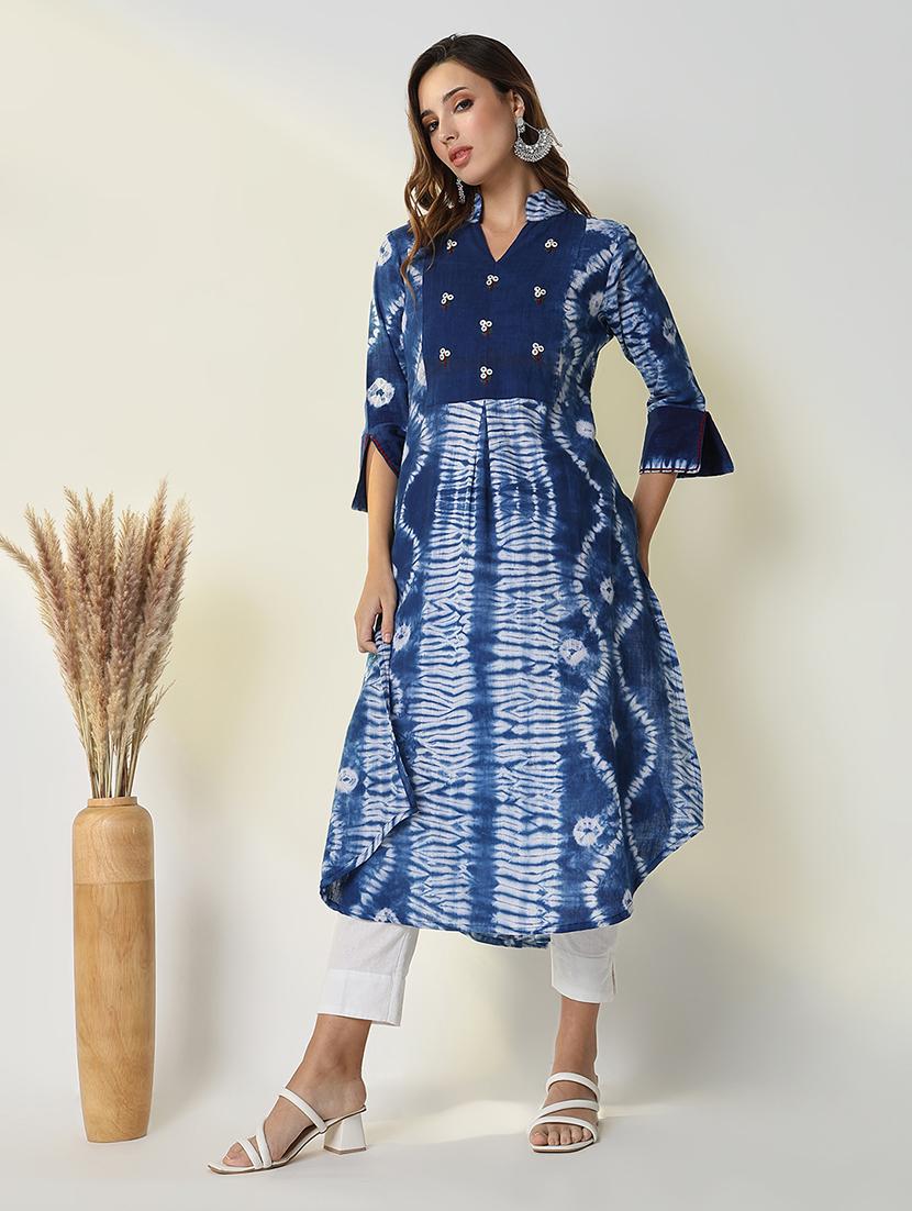 women blue tie & dye a-line kurta - 21598043 -  Zoom Image - 0