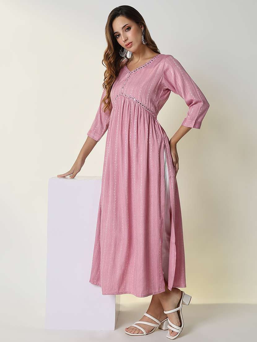 women pink self design anarkali kurta - 21598048 -  Standard Image - 5