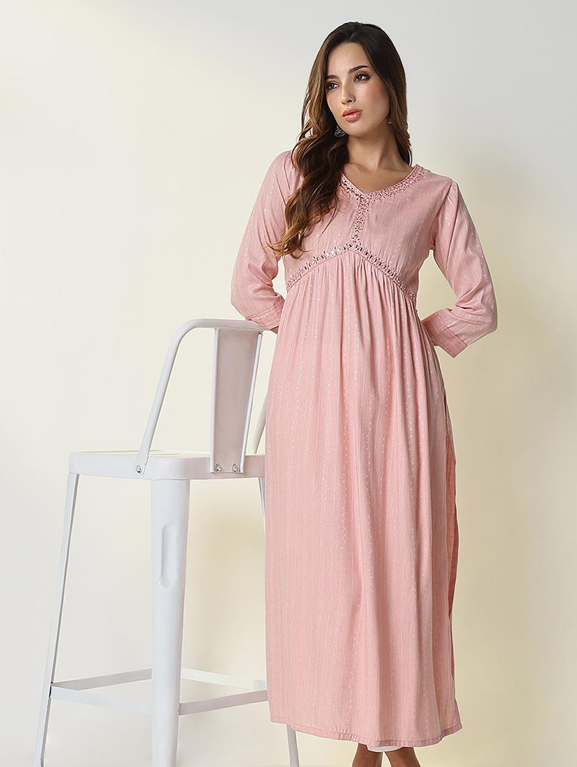 women peach self design anarkali kurta - 21598050 - Zoom Image - 0