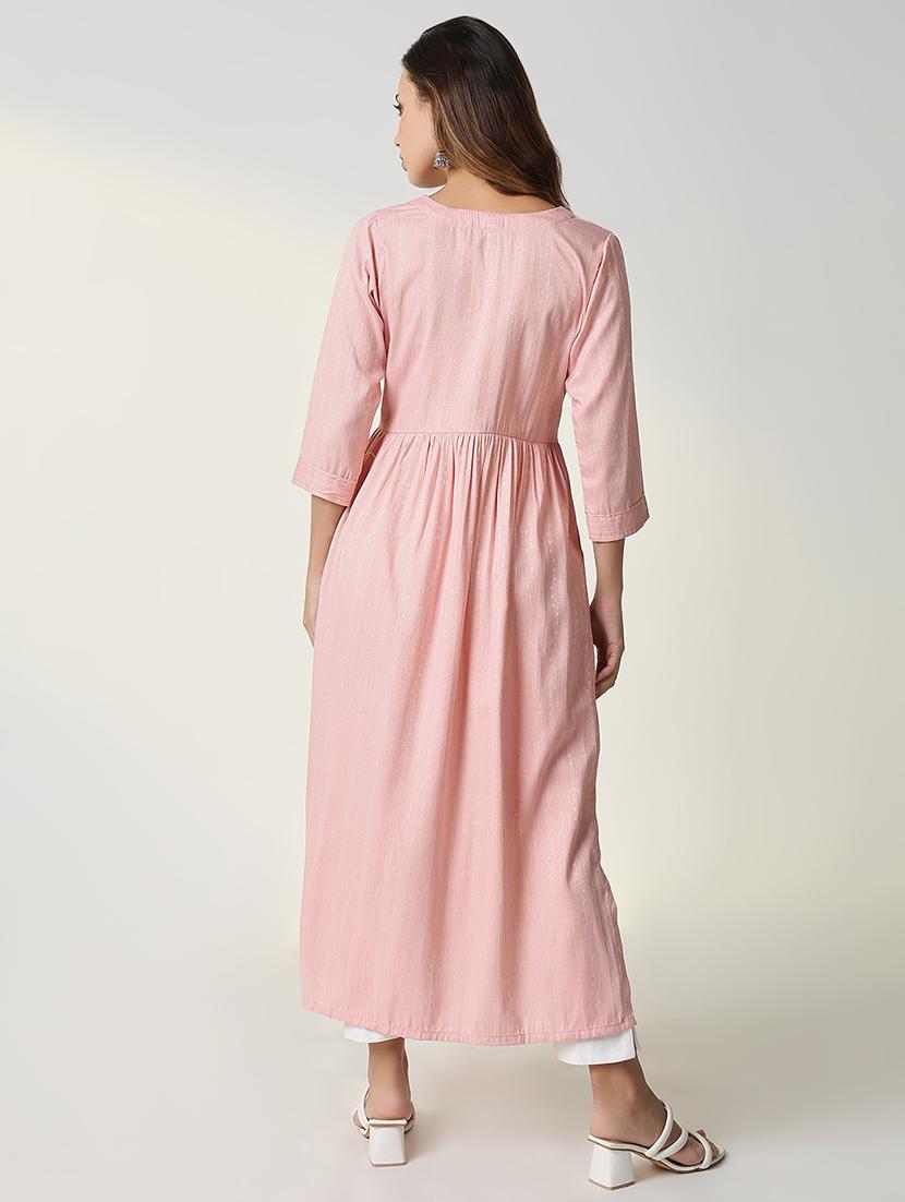 women peach self design anarkali kurta - 21598050 - Standard Image - 3