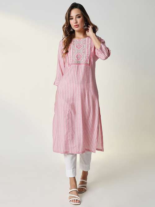 women pink chevron printed straight kurta - 21598062 - Standard Image - 0