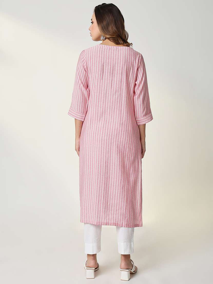 women pink chevron printed straight kurta - 21598062 - Standard Image - 3