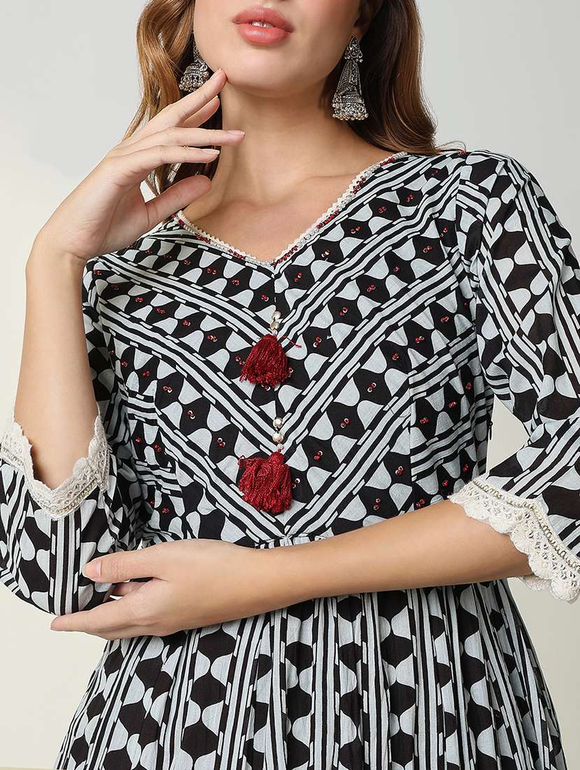 women black printed v neck anarkali kurta - 21598063 -  Standard Image - 5