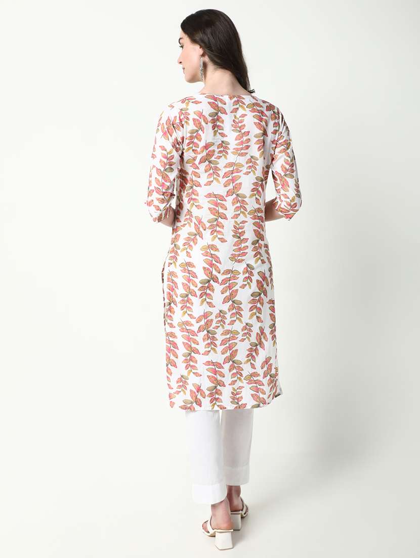 women printed round neck straight kurta - 21598069 -  Standard Image - 3