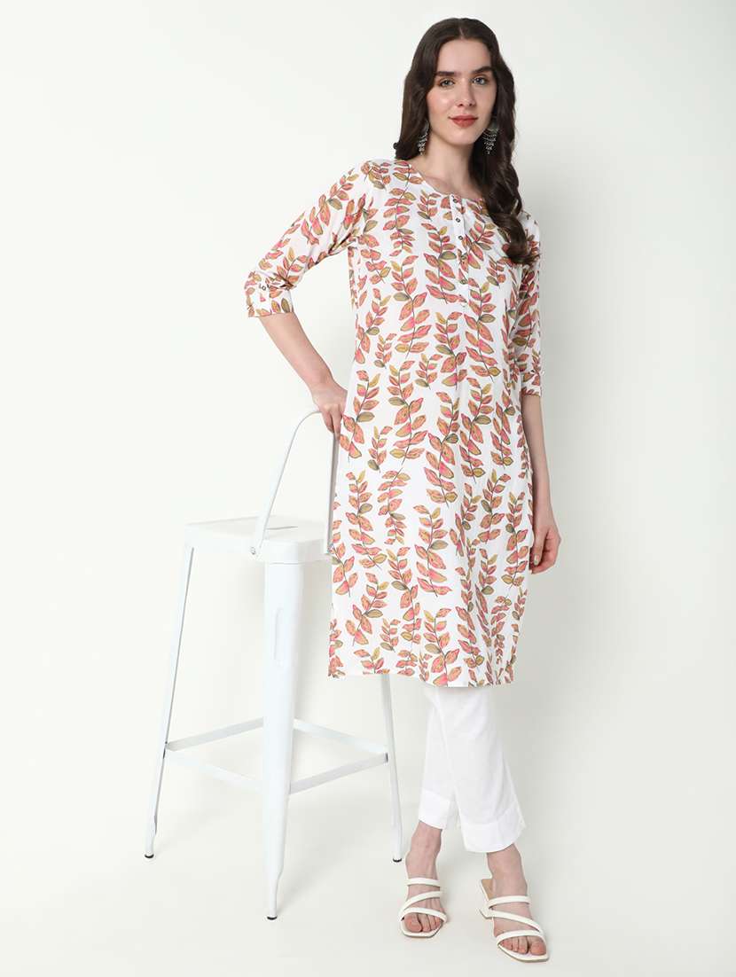 women printed round neck straight kurta - 21598069 -  Standard Image - 5