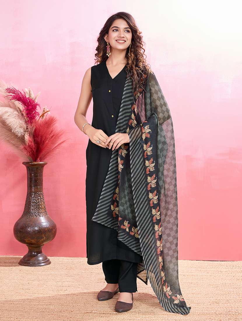 women solid sleeveless kurta pant with dupatta set - 21598073 -  Zoom Image - 0