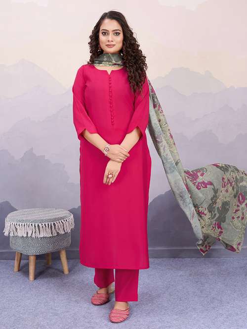women three quarter sleeve kurta pant with dupatta set - 21598087 -  Standard Image - 0