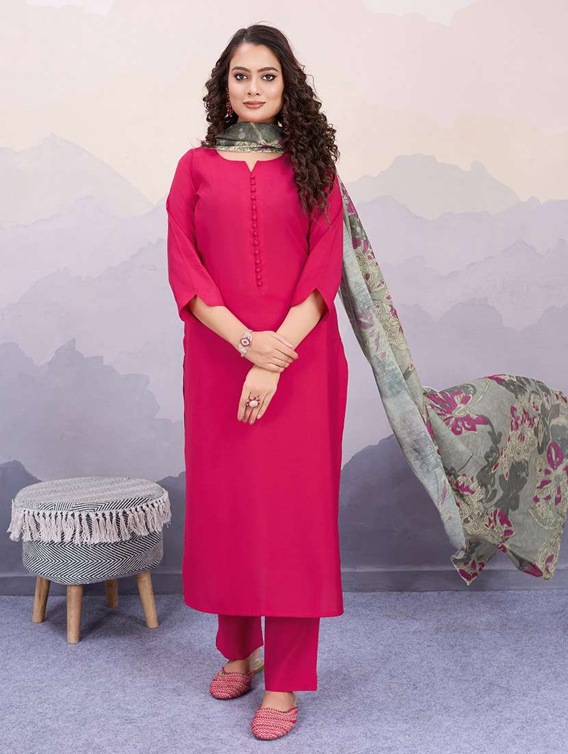 women three quarter sleeve kurta pant with dupatta set