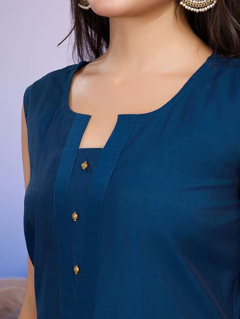 women solid sleeveless kurta pant with dupatta set - 21598095 -  Standard Image - 5