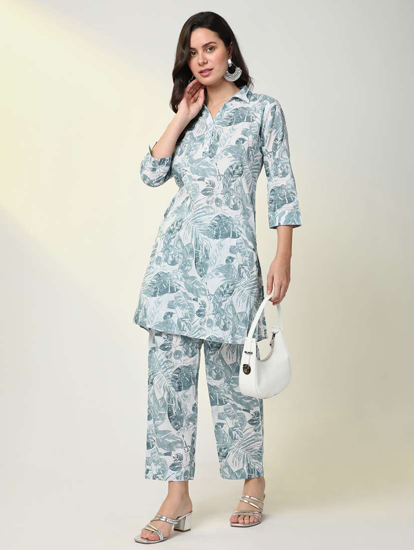 women printed shirt collar neck kurta pant set - 21598110 -  Standard Image - 5
