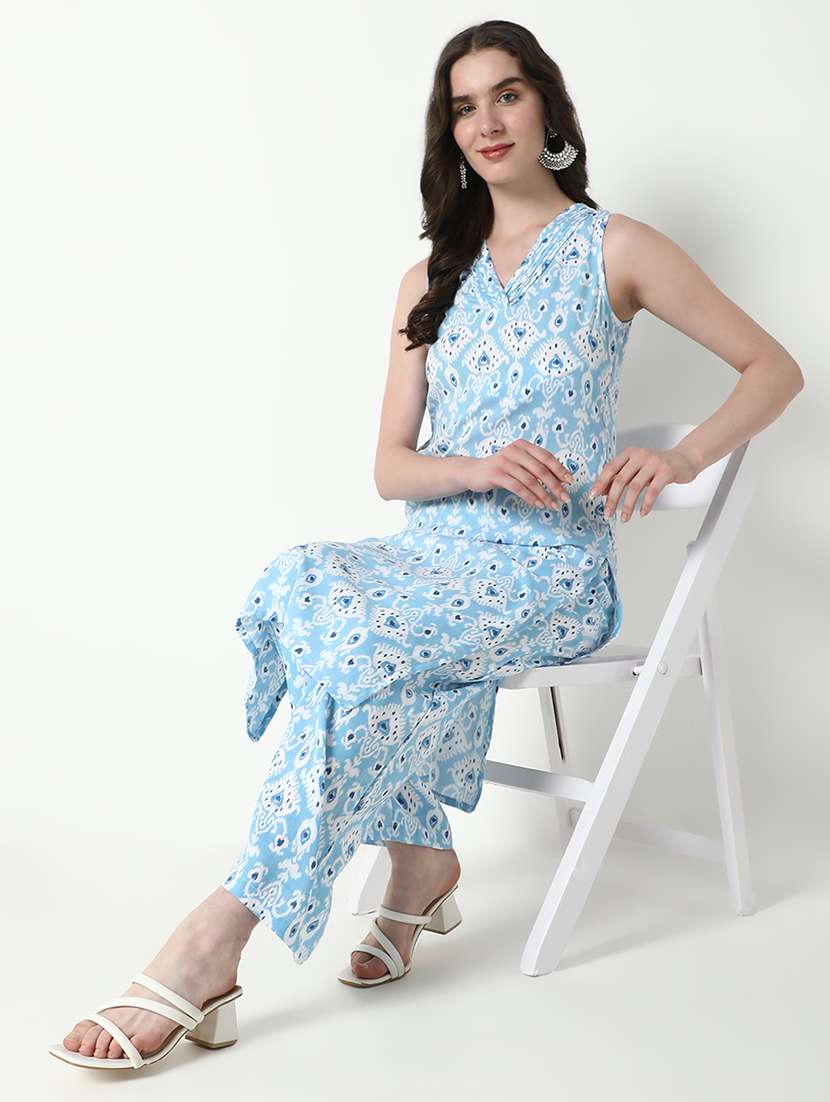 women light blue printed kurta palazzo set - 21598111 -  Standard Image - 5