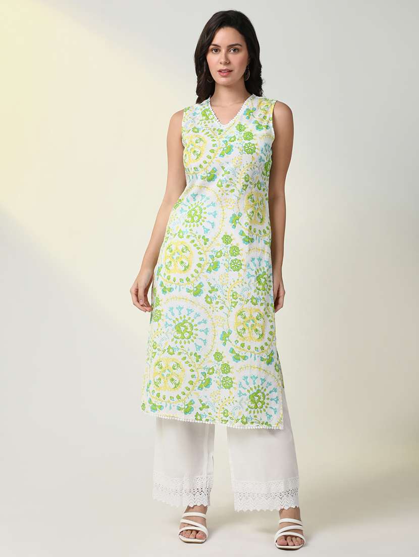 women green floral kurta palazzo set