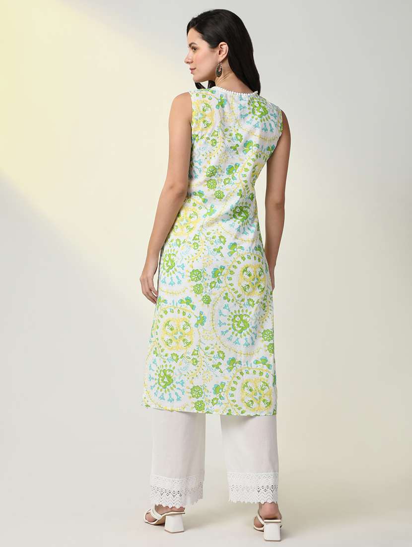 women green floral kurta palazzo set - 21598114 -  Standard Image - 3