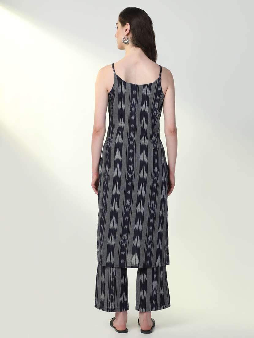 women navy blue ikat kurta pant set - 21598124 -  Standard Image - 3