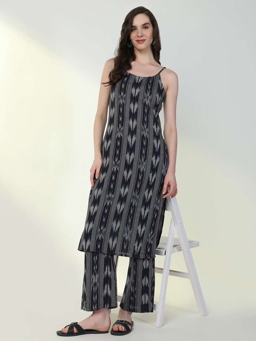 women navy blue ikat kurta pant set - 21598124 -  Standard Image - 5