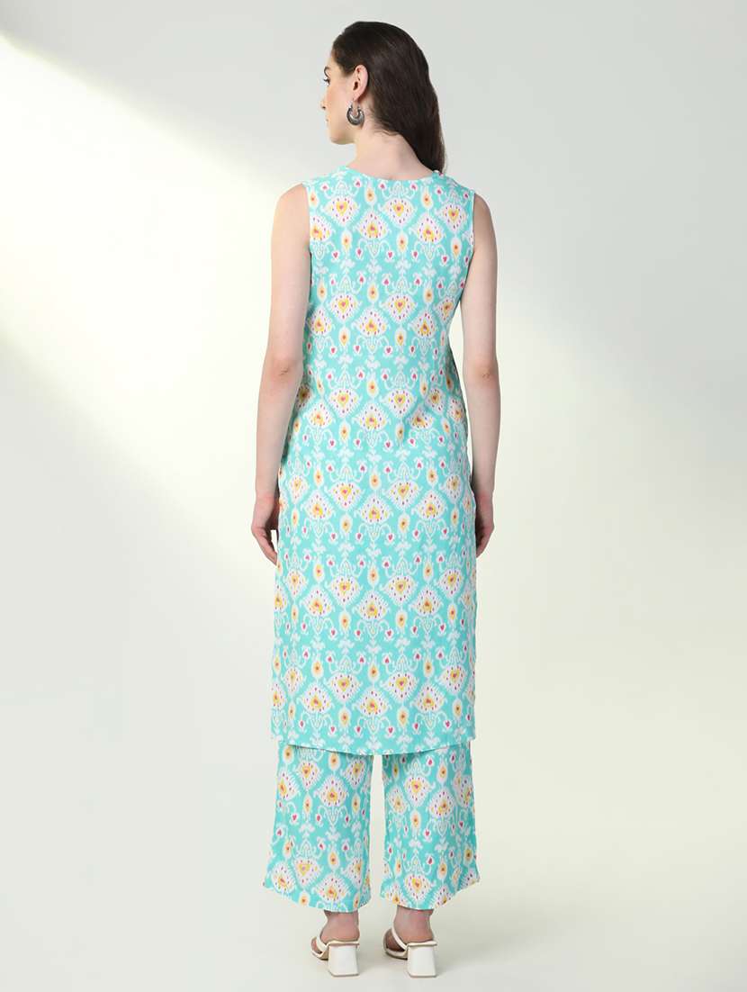 women sea green printed kurta pant set - 21598131 -  Standard Image - 3