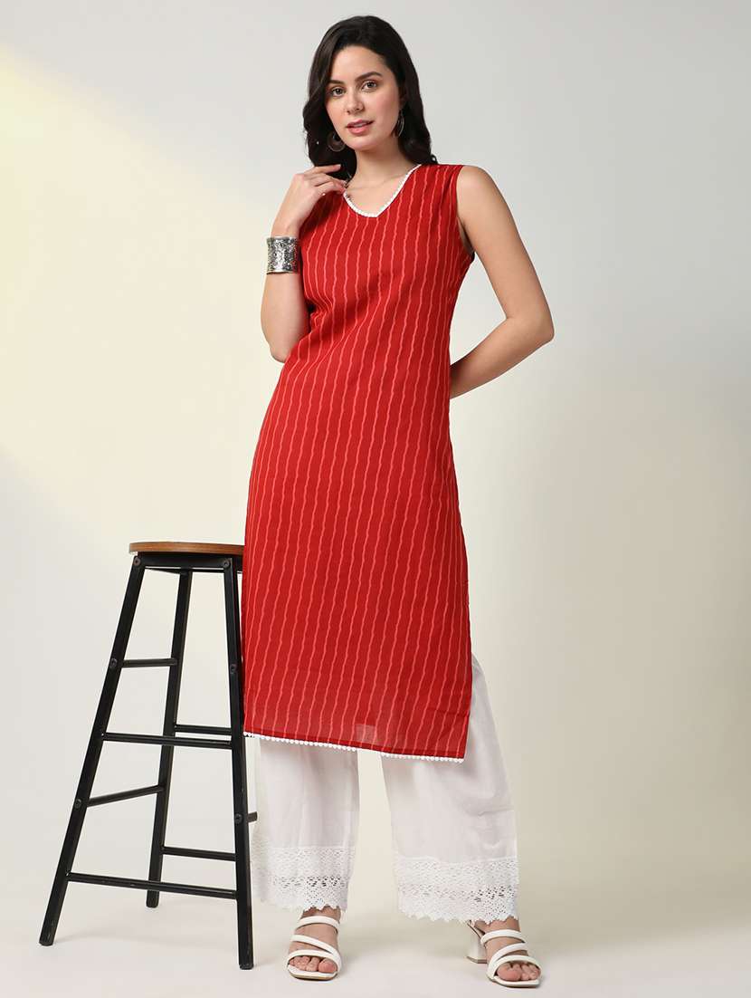 women stripes printed kurta pant set - 21598138 -  Standard Image - 5