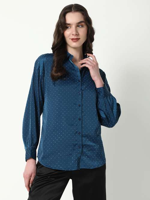 women polka doted collatred regular shirt - 21598144 - Standard Image - 0