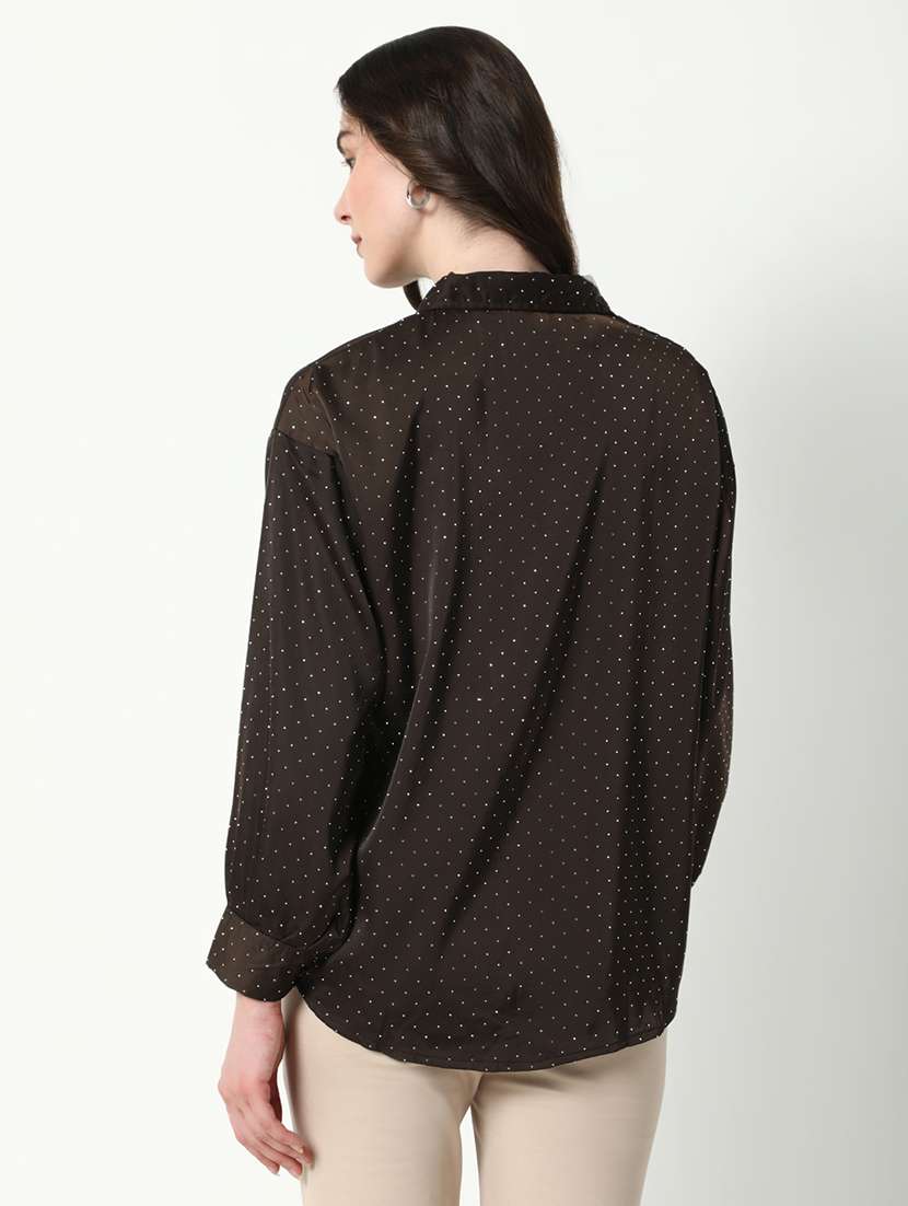 women brown polka dot printed regular shirt - 21598145 -  Standard Image - 3