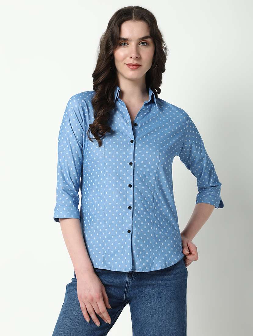 women polka dots three quarter sleeve shirt