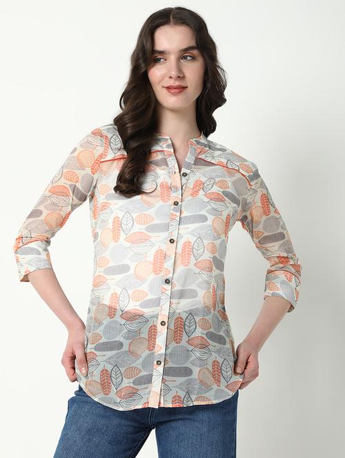 women printed three quarter sleeve shirt - 21598151 - Standard Image - 0
