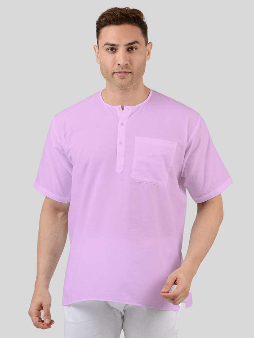 men solid short sleeves kurta with single pocket