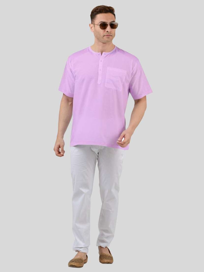 men solid short sleeves kurta with single pocket - 21598155 -  Standard Image - 3